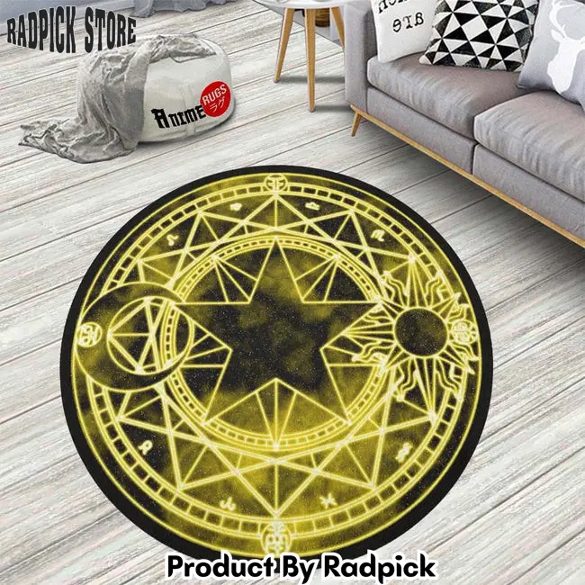 Super black yellow magic circles round rug custom cardcaptor sakura anime circle carpet  rp0001150